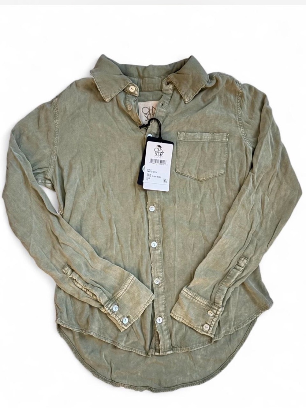 Chaser Olive Green Sage Button-Up Shirt - Lightweight Long Sleeve XS